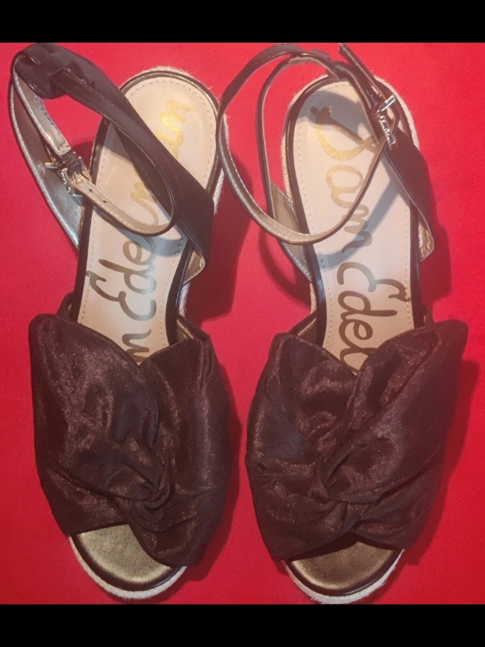 Sam Edelman Aubrey Womens 7 Black Textile Wedge Heel Open Toe Sandals